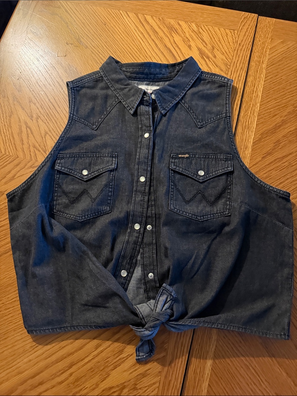 Wrangler Black Denim Tie-Front Sleeveless Western Tank